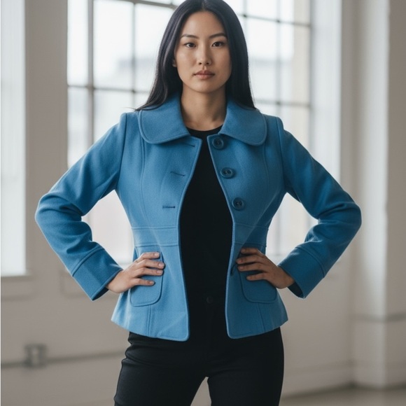 Tulle Light Blue Pea Coat - Picture 3 of 5